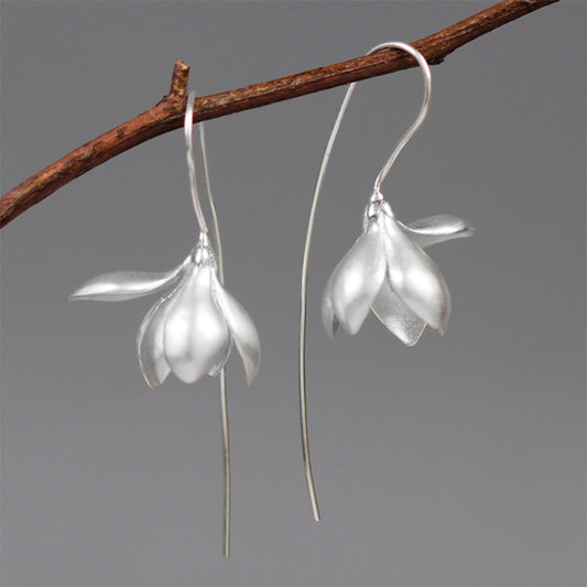 Silver Magnolia Flower Earrings (Large Size)