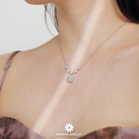 Cubic Zirconia Halo Wedding Necklace