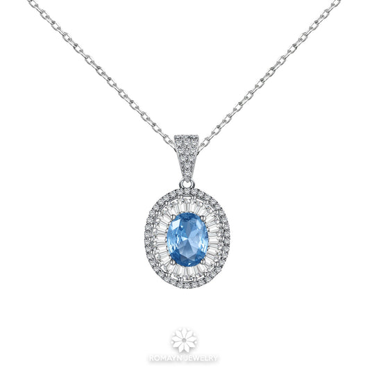 Blue Oval Cut Cubic Zirconia Necklace