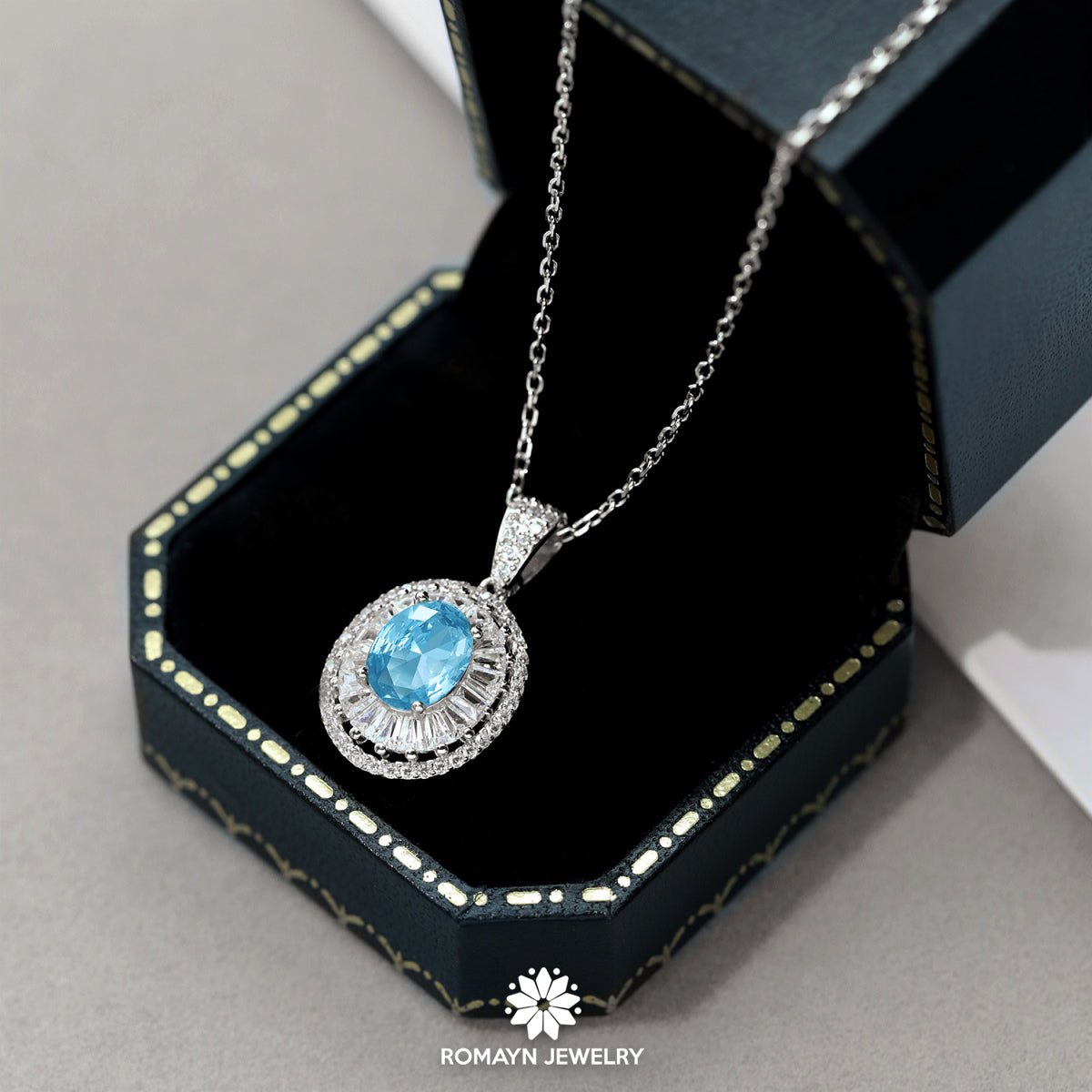 Blue Oval Cut Cubic Zirconia Ring