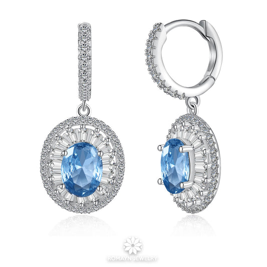Blue Oval Cut Cubic Zirconia Earrings
