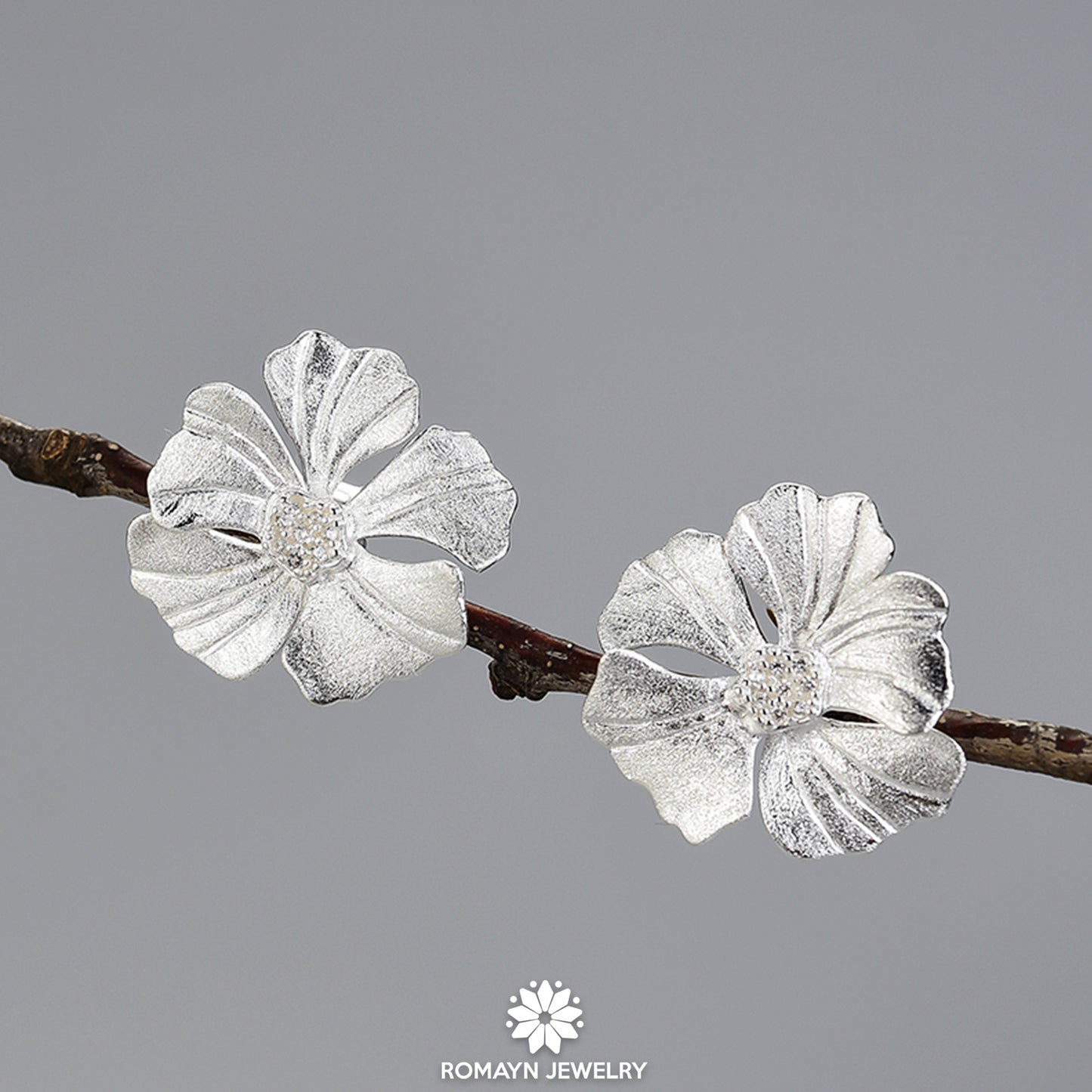 Peony Flower Silver Ring