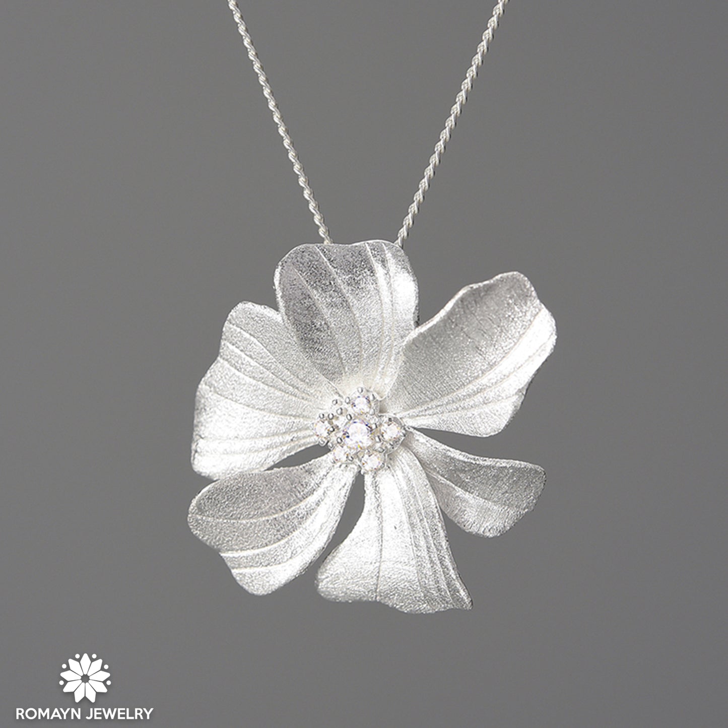 Peony Flower Silver Ring