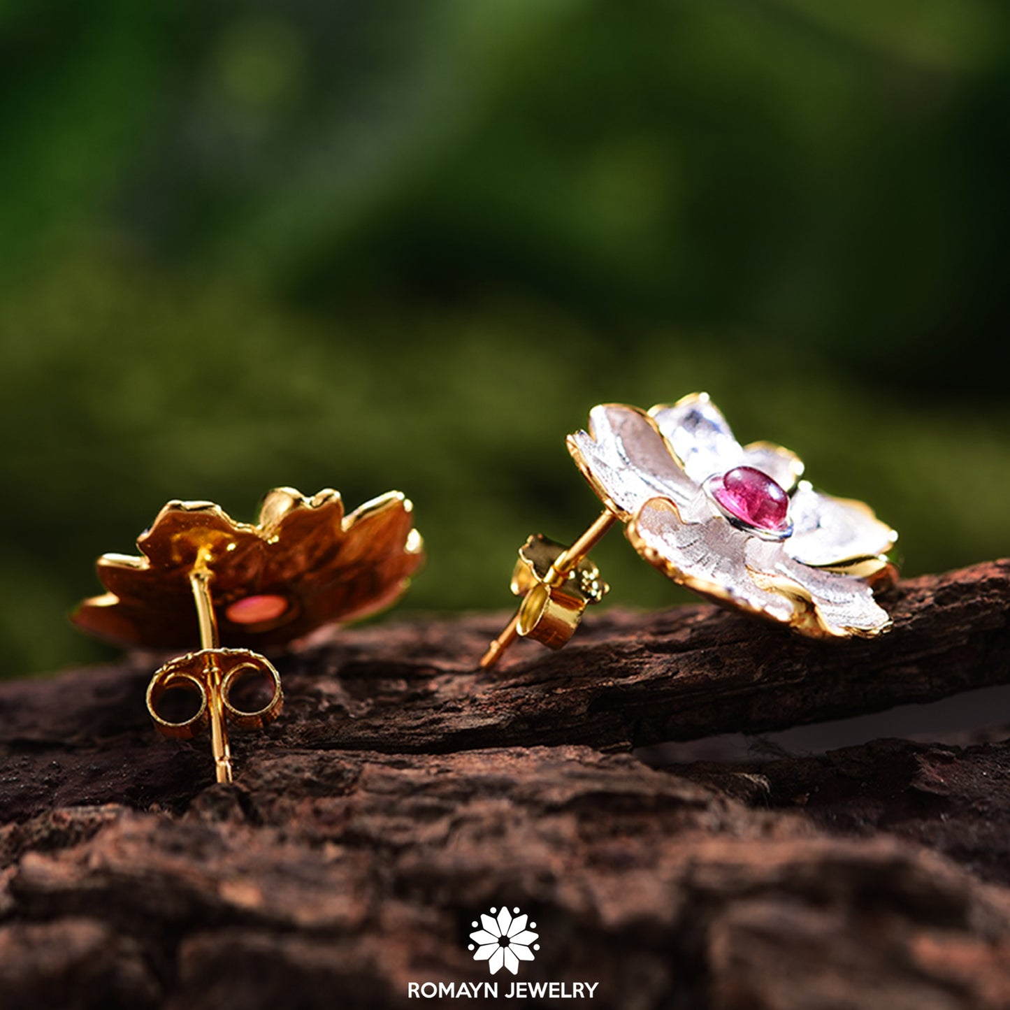 Peony Flower Pink Tourmaline Gemstone Earrings