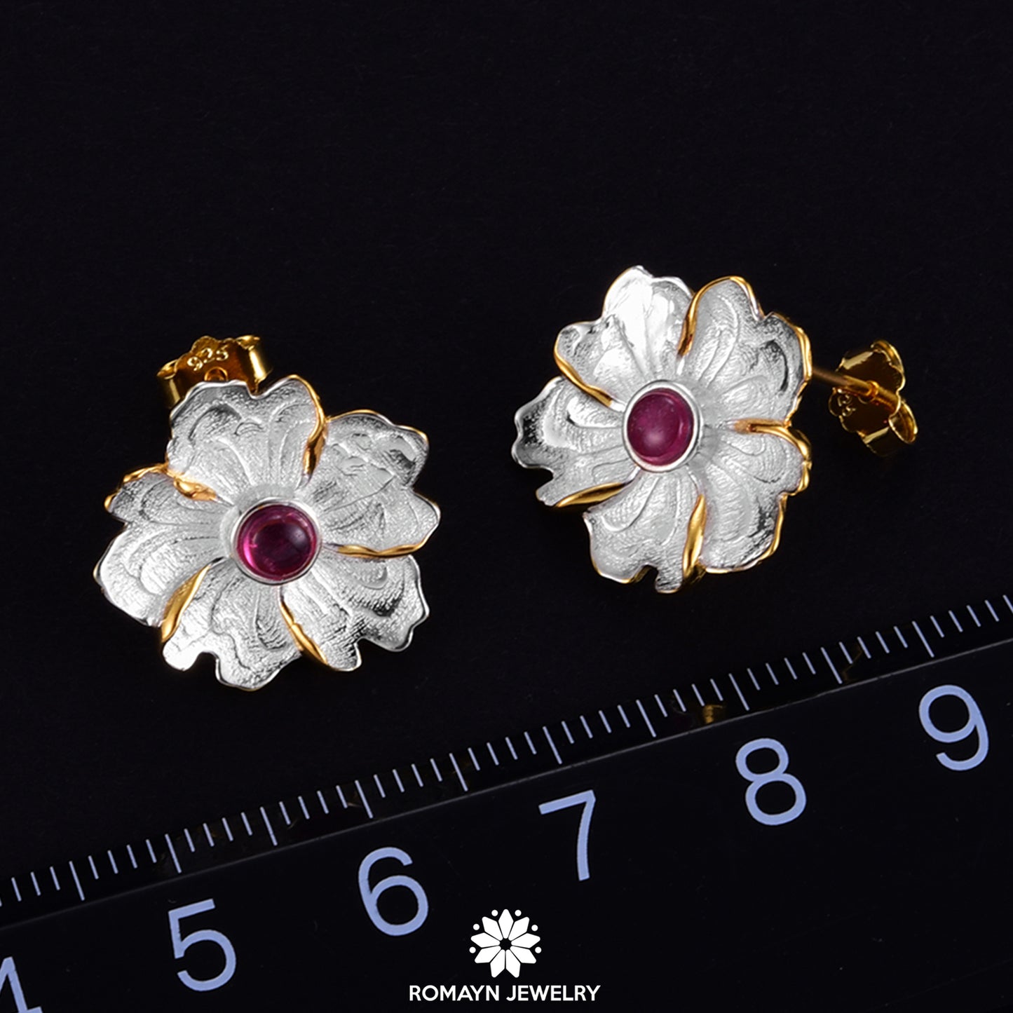 Peony Flower Pink Tourmaline Gemstone Earrings