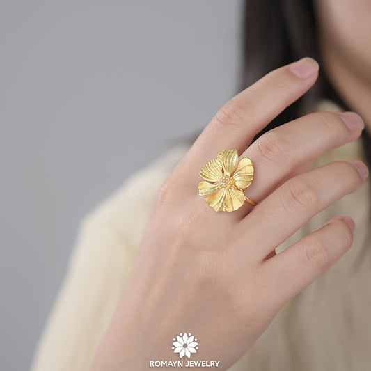 Peony Flower Gold Ring