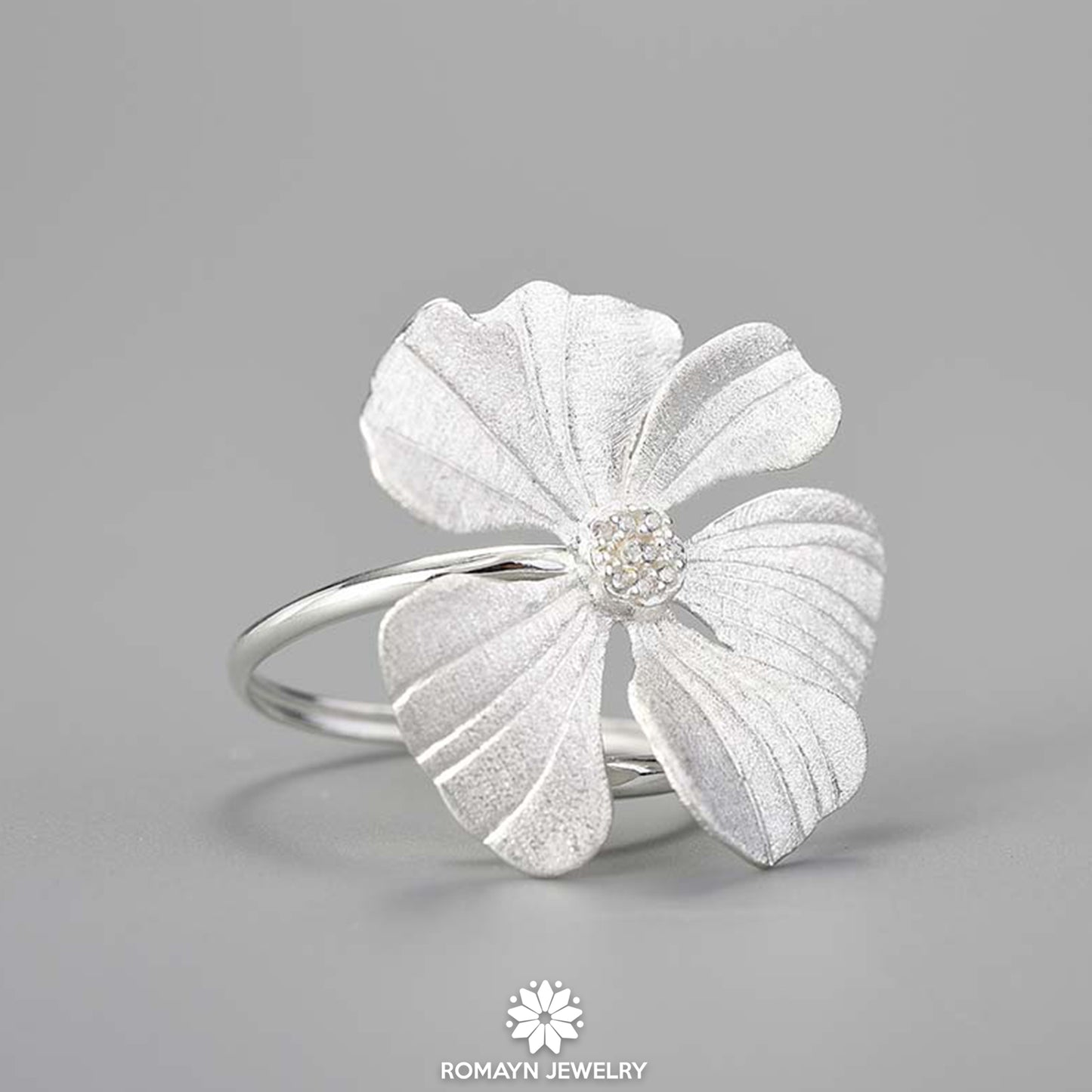 Peony Flower Silver Ring