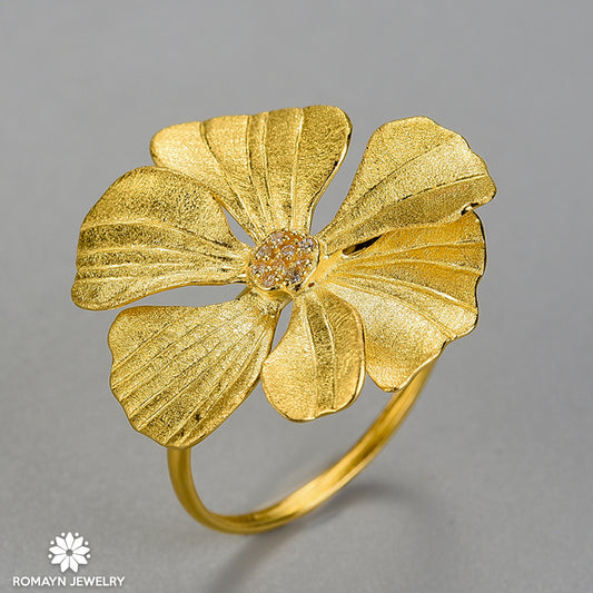Peony Flower Gold Ring