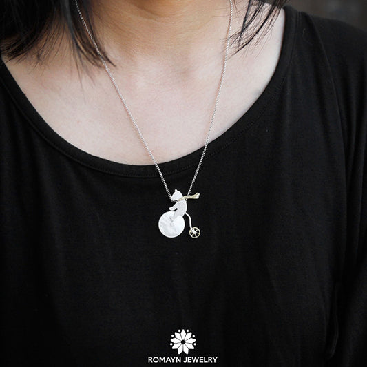 Bicycle Riding Bear Necklace