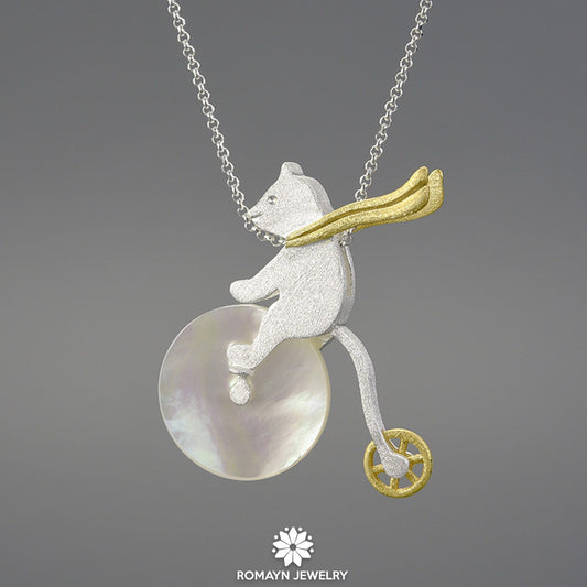 Bicycle Riding Bear Necklace