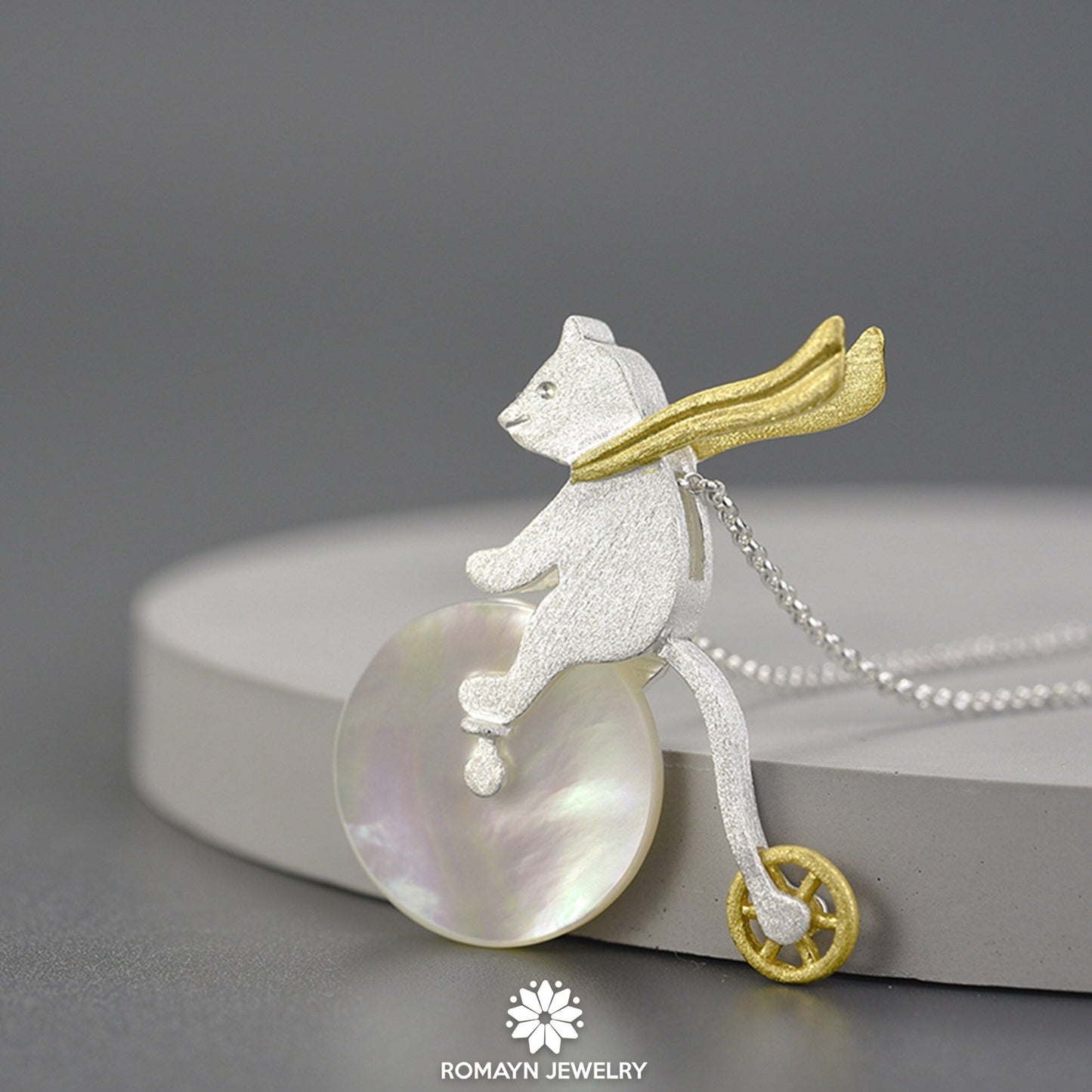 Bicycle Riding Bear Necklace