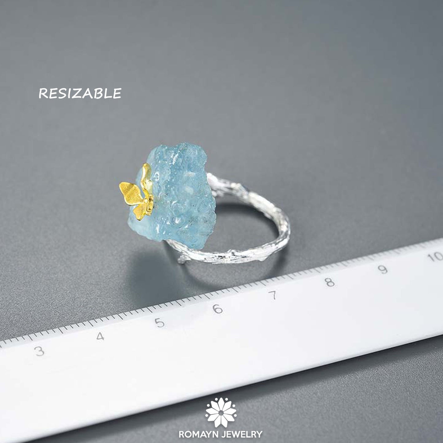 Butterfly on Aquamarine Ring