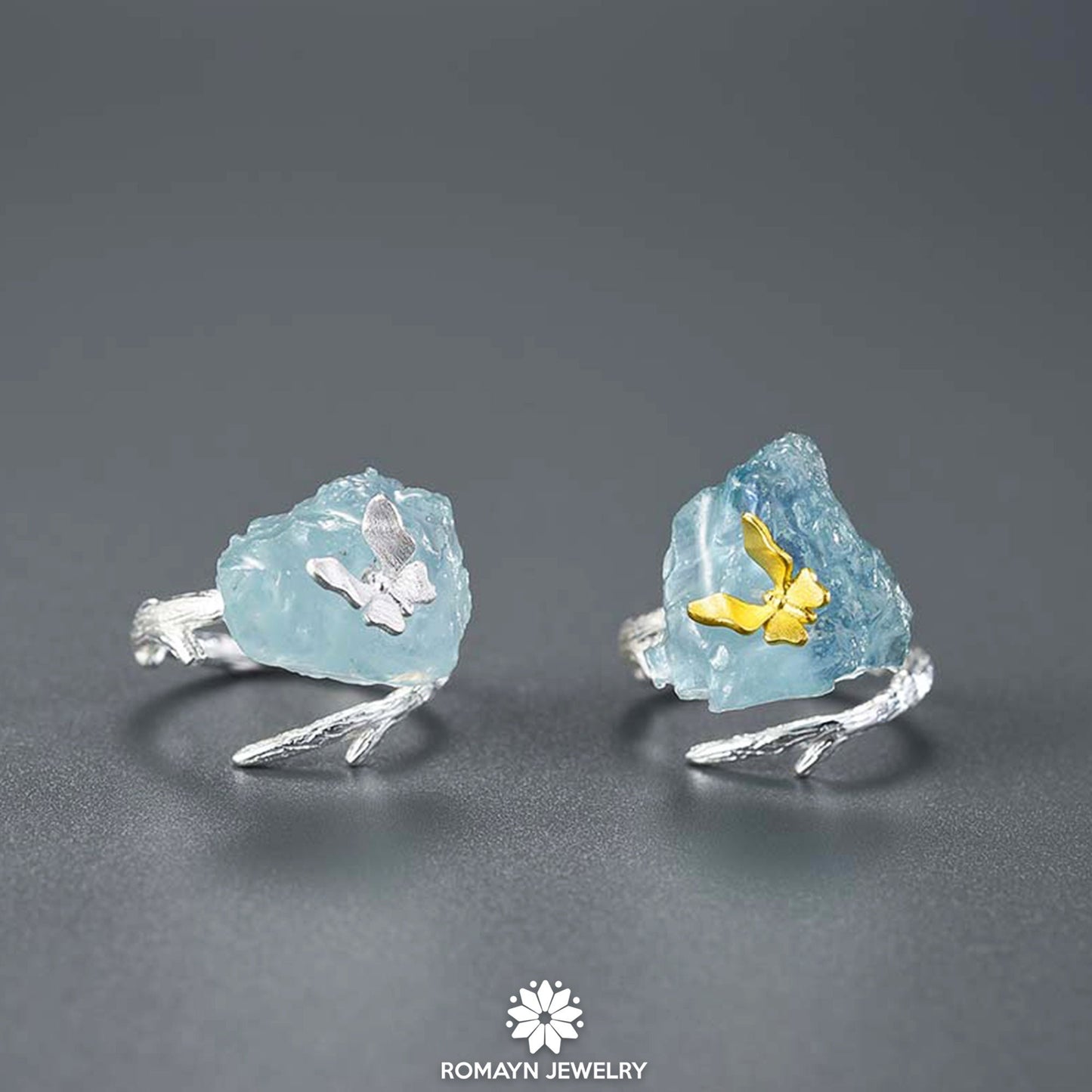 Butterfly on Aquamarine Ring