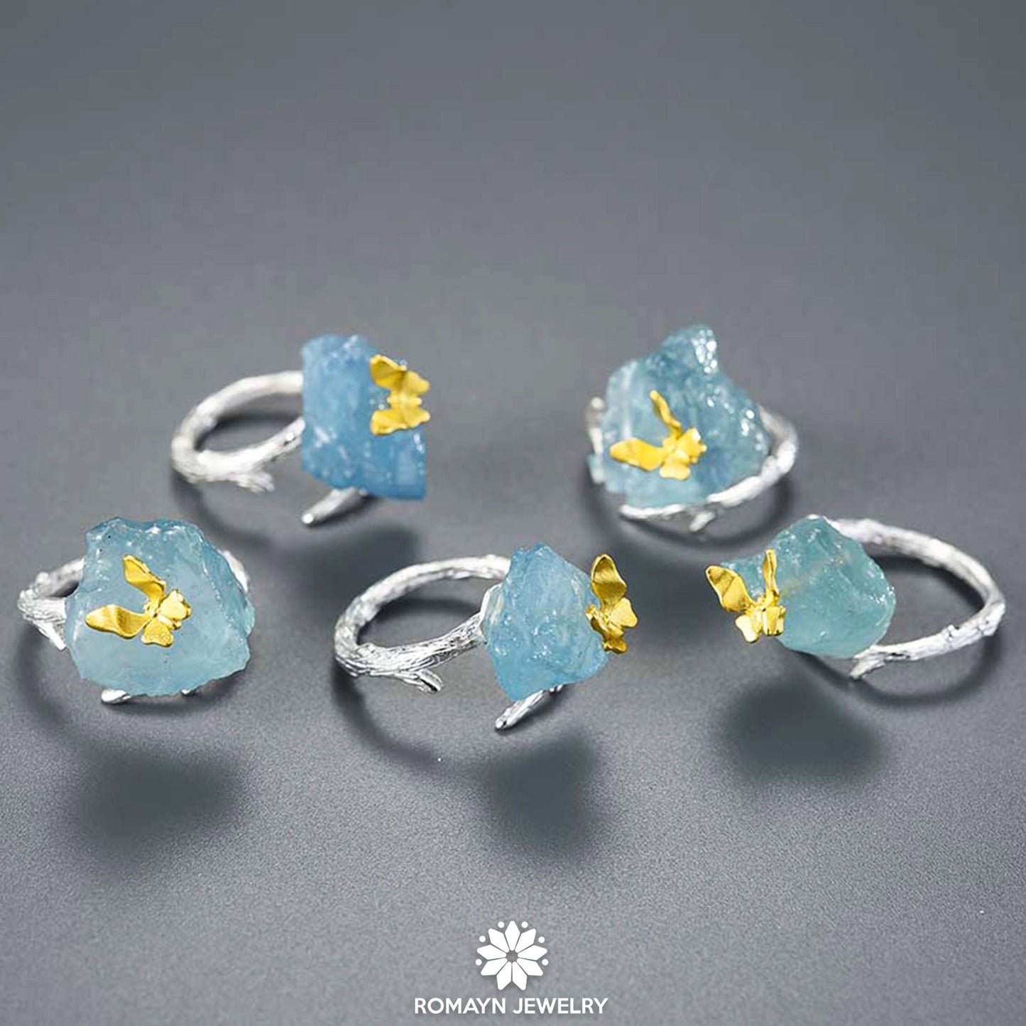 Butterfly on Aquamarine Ring