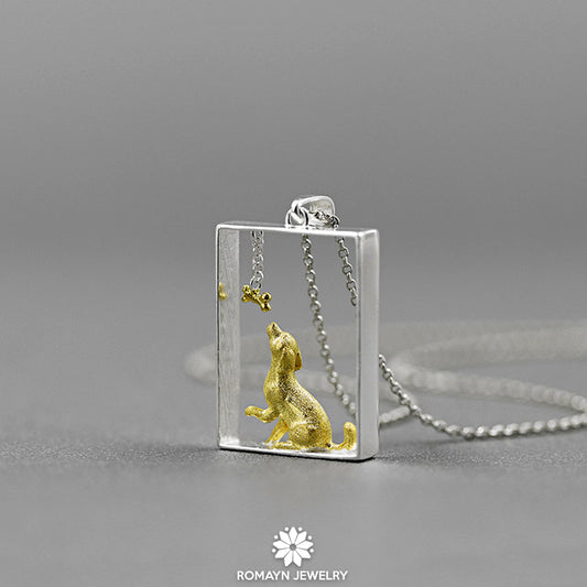 Dog and Moving Bone Necklace