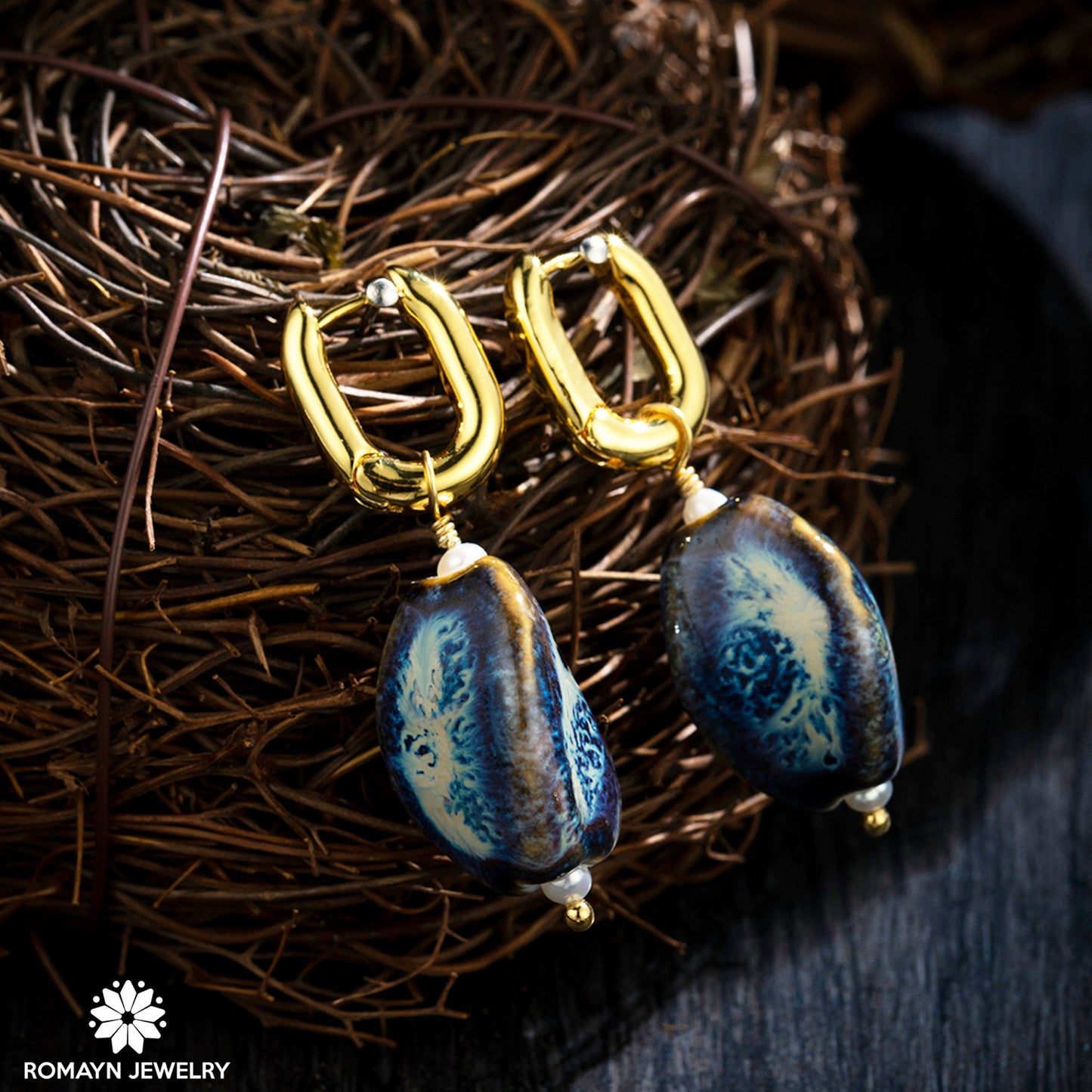 Ceramic Gold Earrings