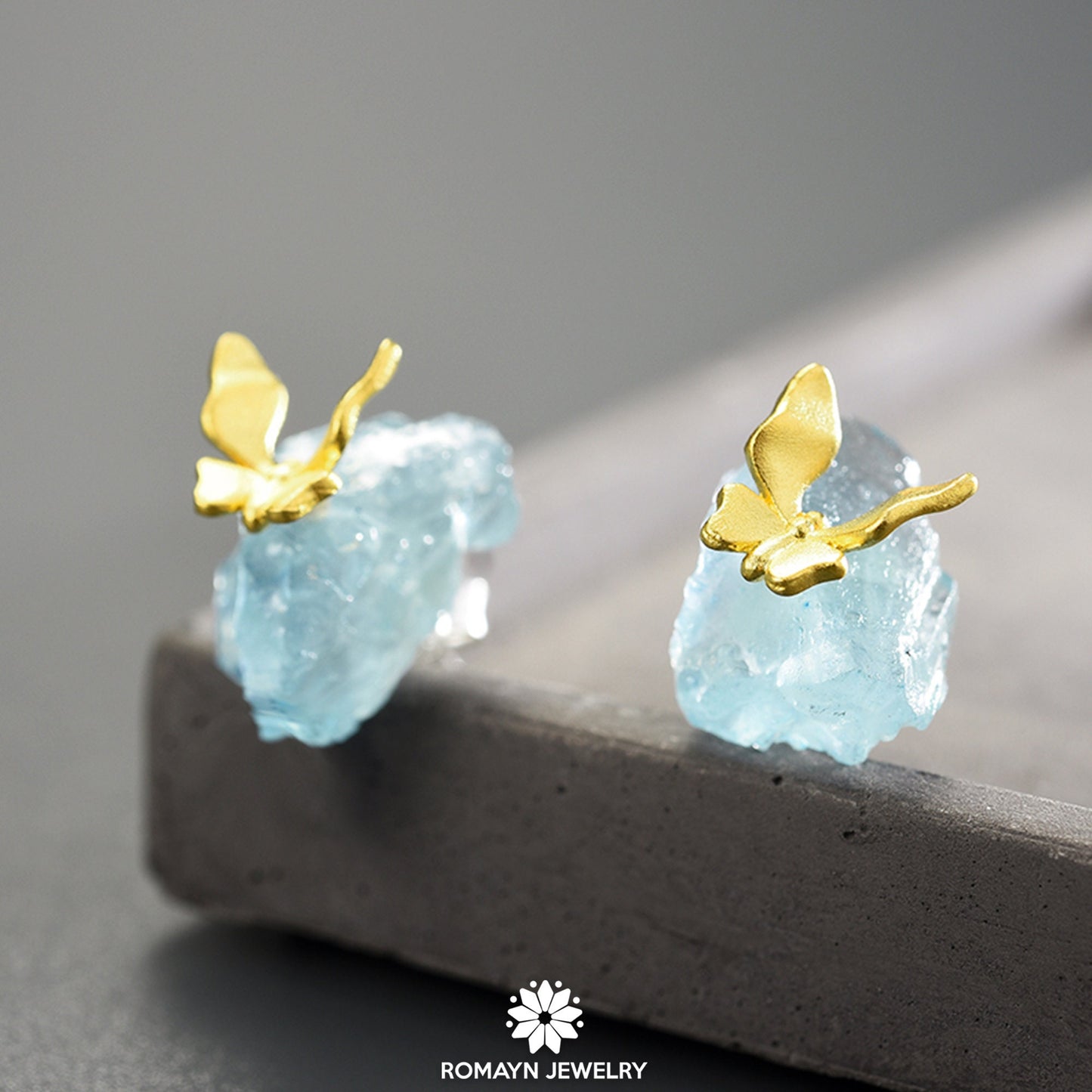 Butterfly on Aquamarine Ring