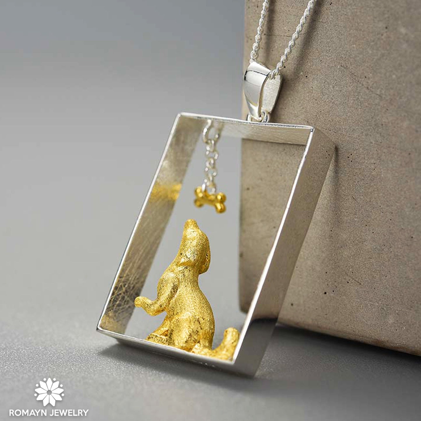 Dog and Moving Bone Necklace