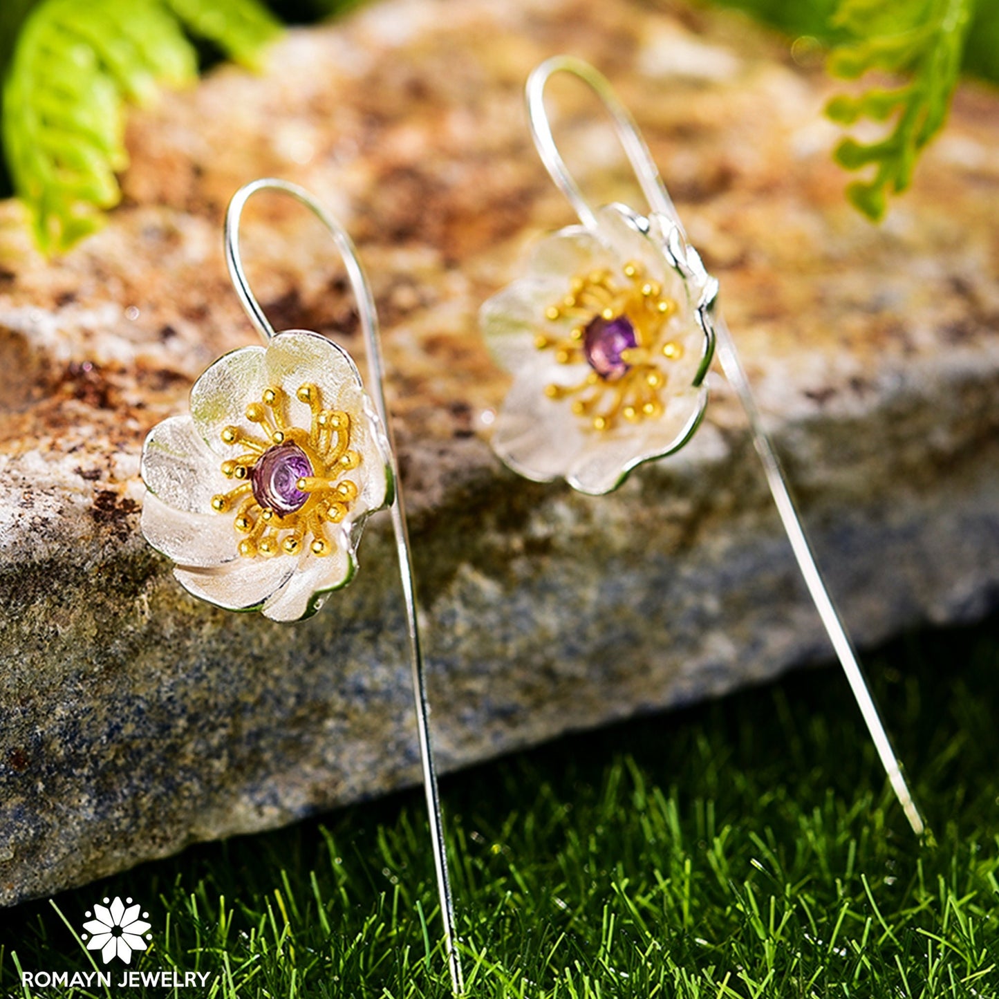 Anemone Flower Amethyst Earrings