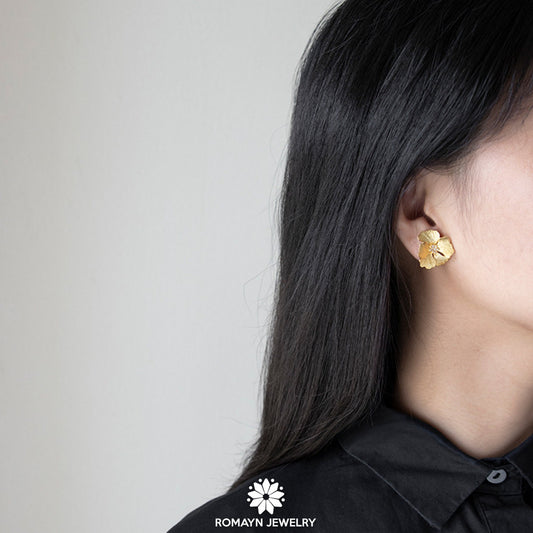 Peony Flower Silver Earrings