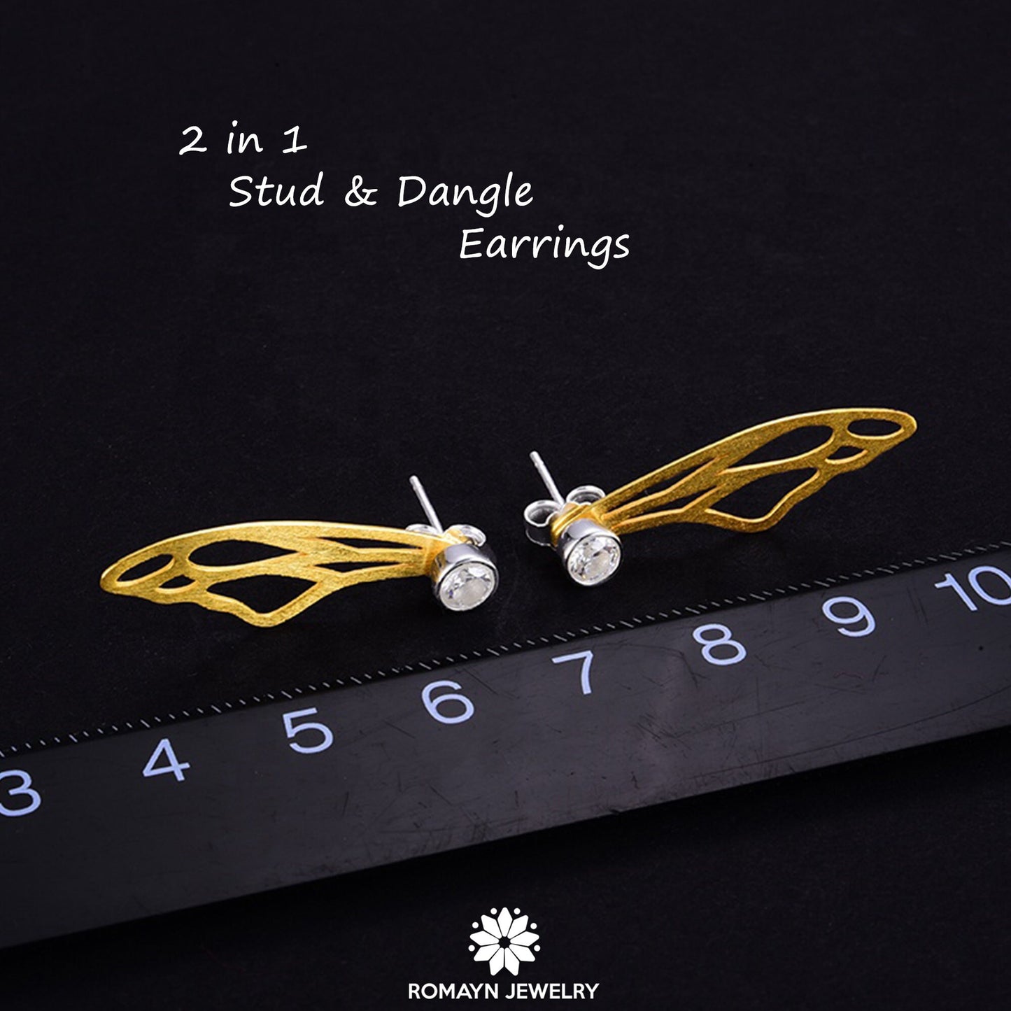 Bee Wing Earrings, 2 in 1 Stud Dangle Earrings