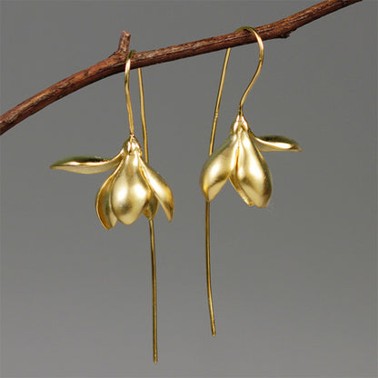 Gold Magnolia Flower Earrings (Large Size)