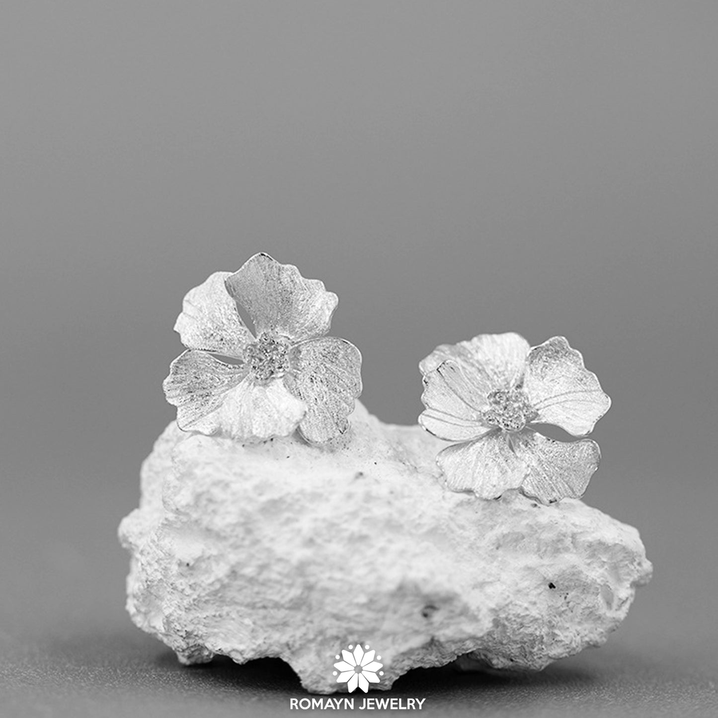 Peony Flower Silver Earrings