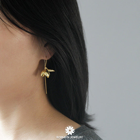 Gold Magnolia Flower Earrings (Large Size)