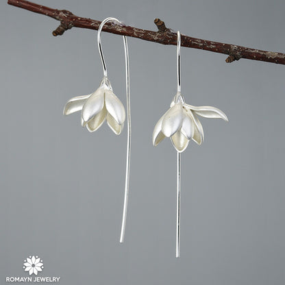 Silver Magnolia Flower Earrings