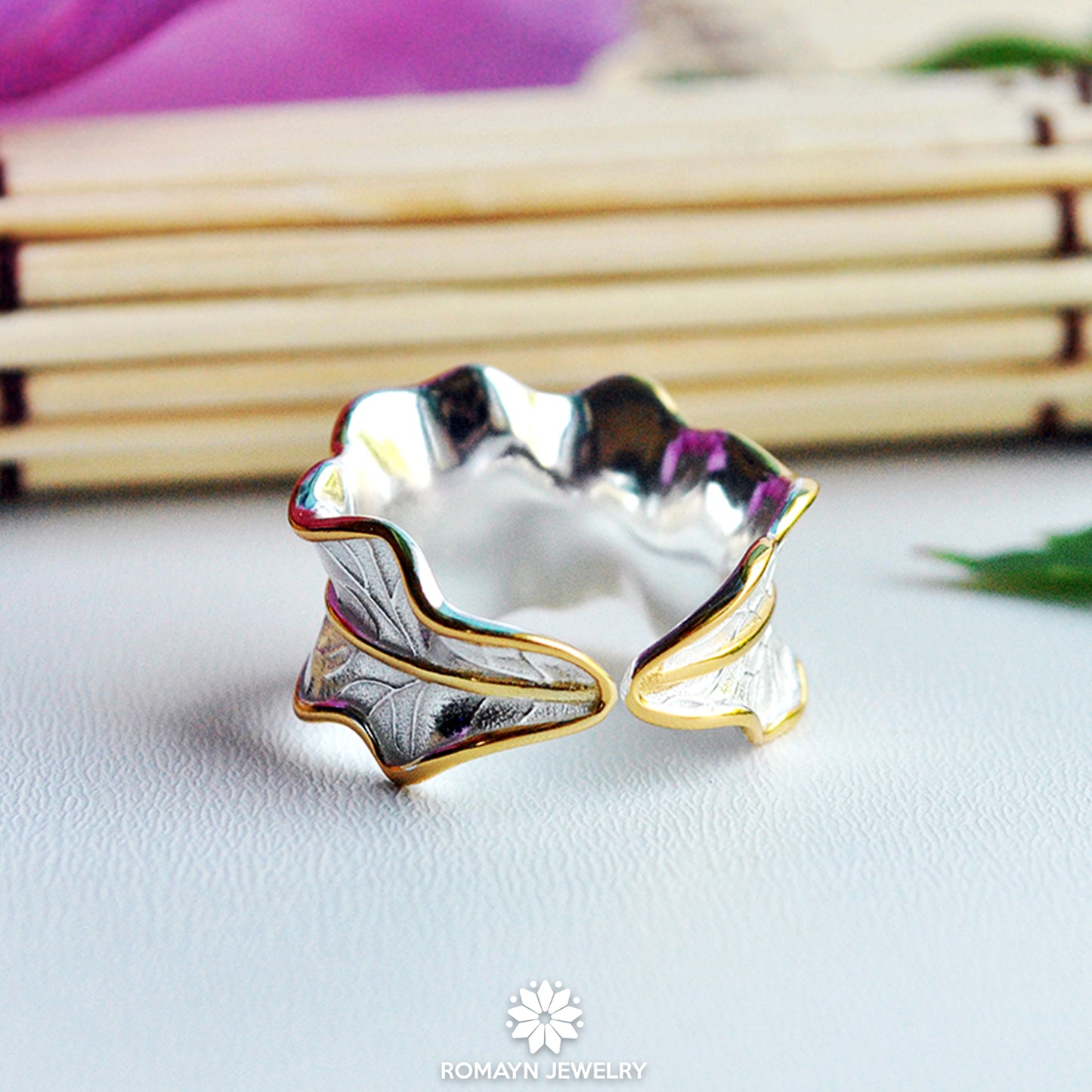 Peony Flower Leaf Ring