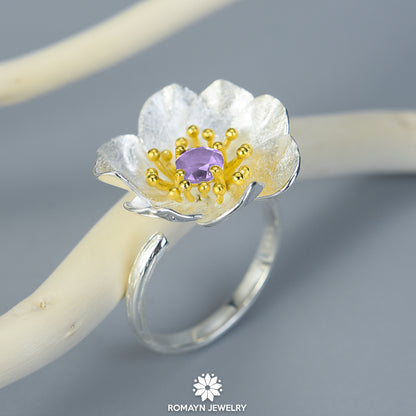 Anemone Flower Amethyst Ring