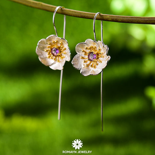 Anemone Flower Amethyst Earrings