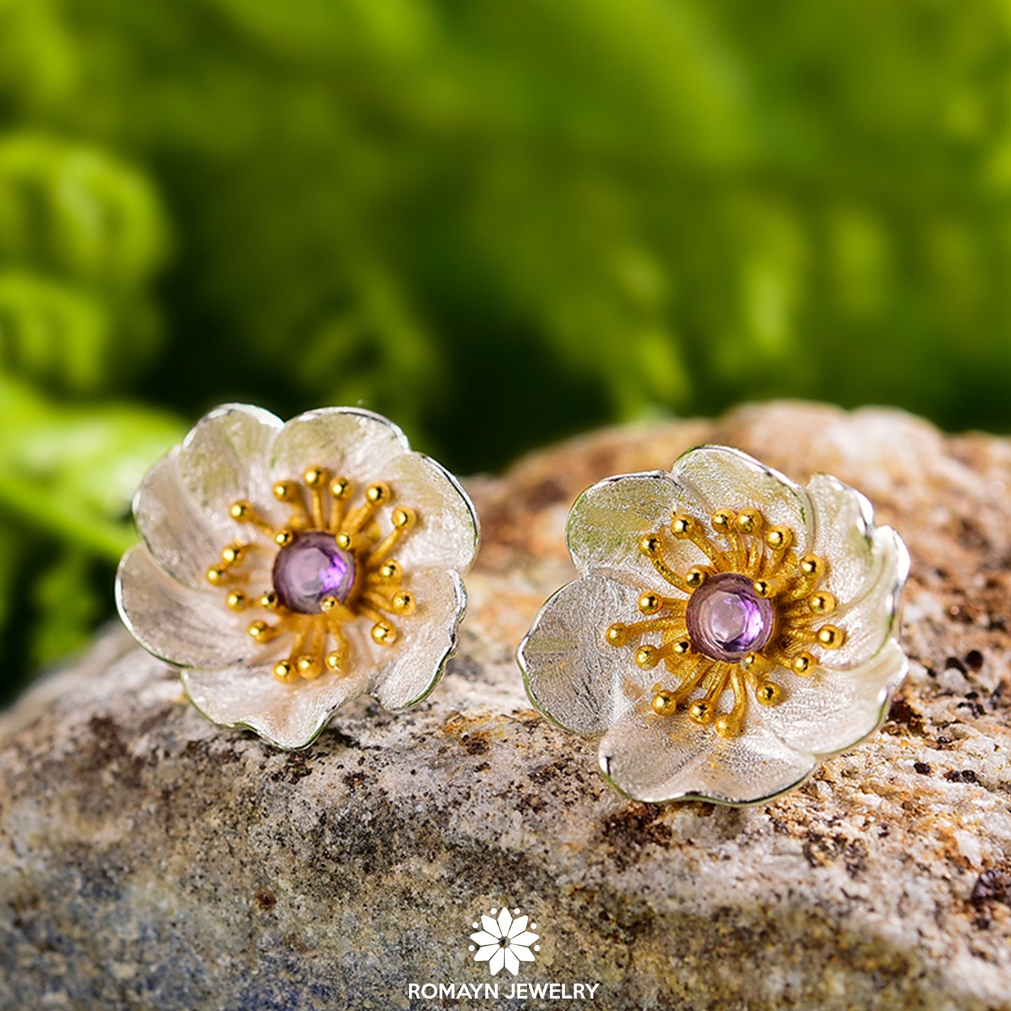 Anemone Flower Amethyst Ring