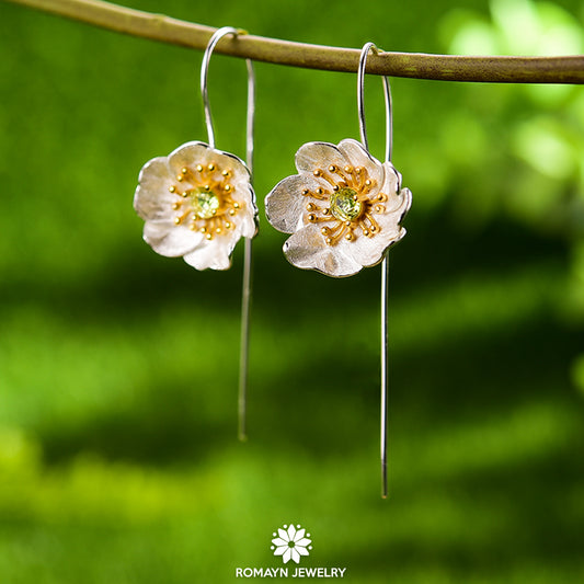 Anemone Flower Peridot Earrings