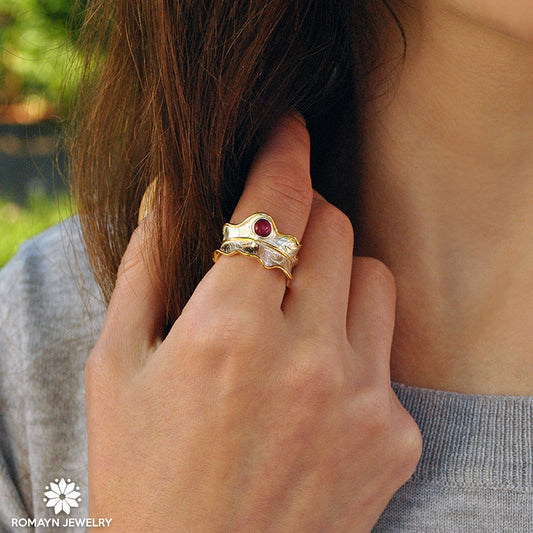 Peony Flower Leaf Ring