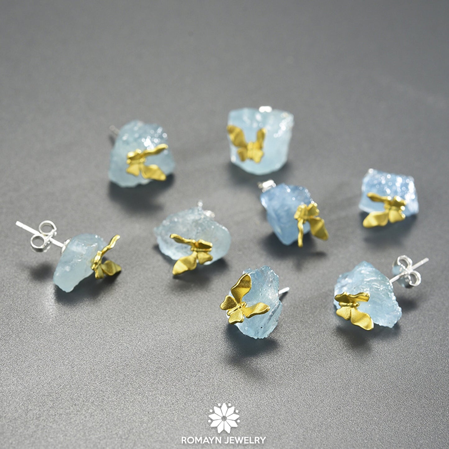 Butterfly on Aquamarine Earrings