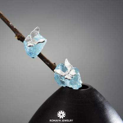 Butterfly on Aquamarine Earrings