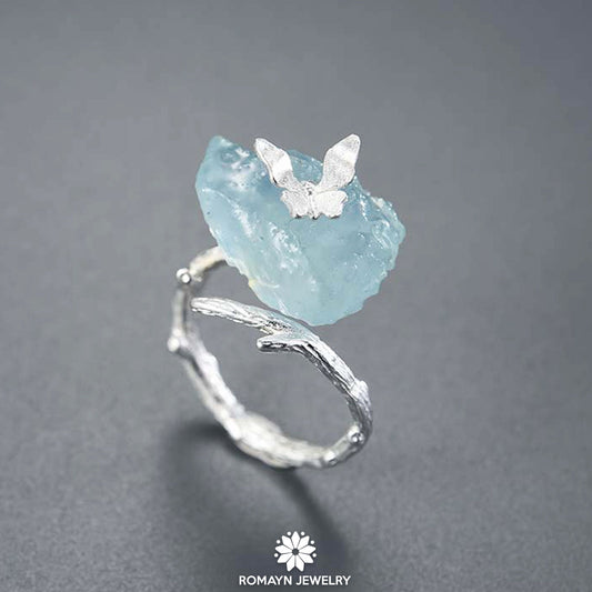 Butterfly on Aquamarine Ring