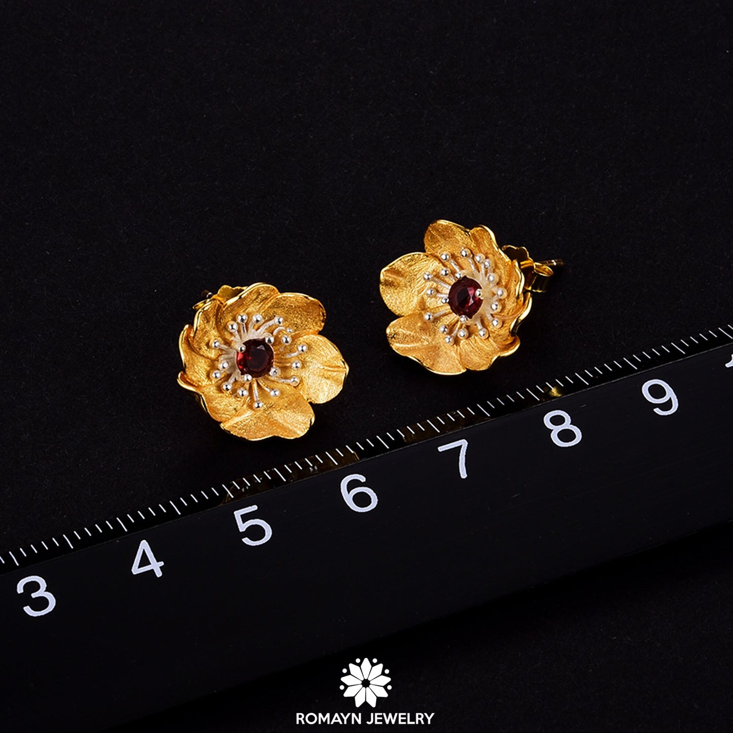 Anemone Flower Garnet Earrings