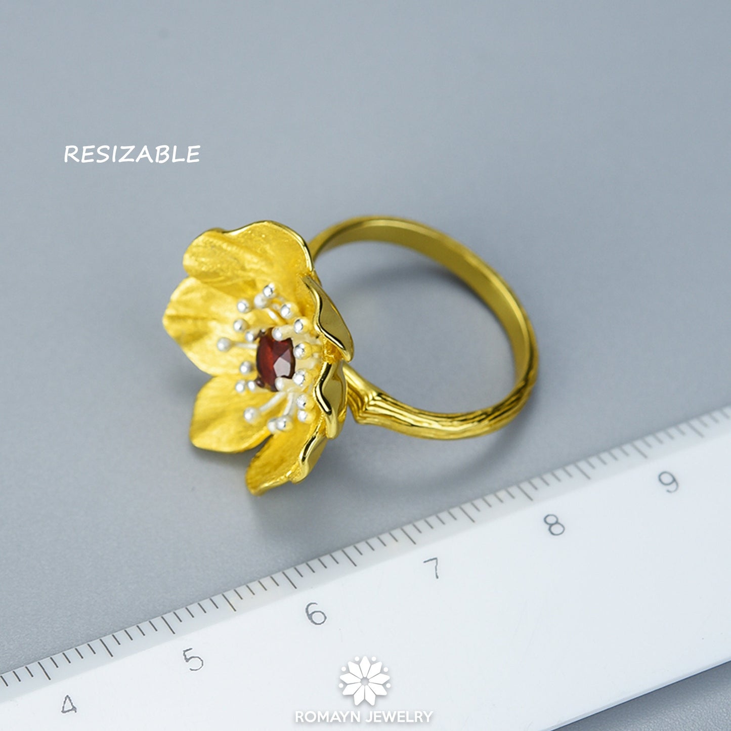 Anemone Flower Peridot Ring