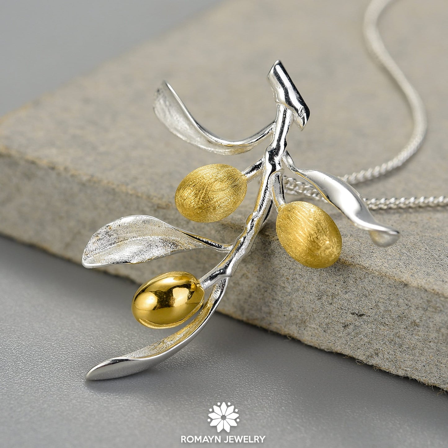 Olive Leaves Branch Fruits Necklace