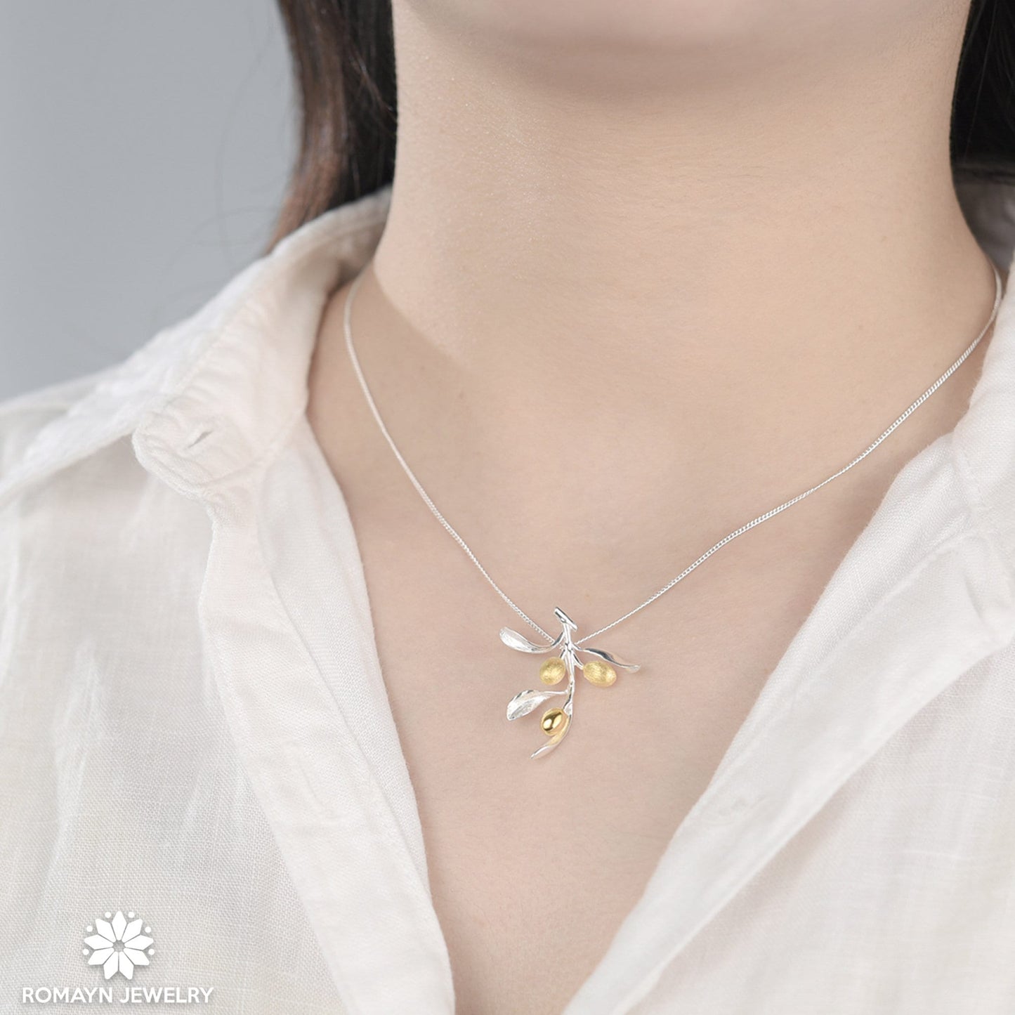 Olive Leaves Branch Fruits Necklace