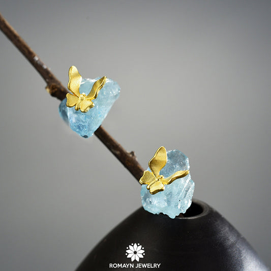 Butterfly on Aquamarine Earrings