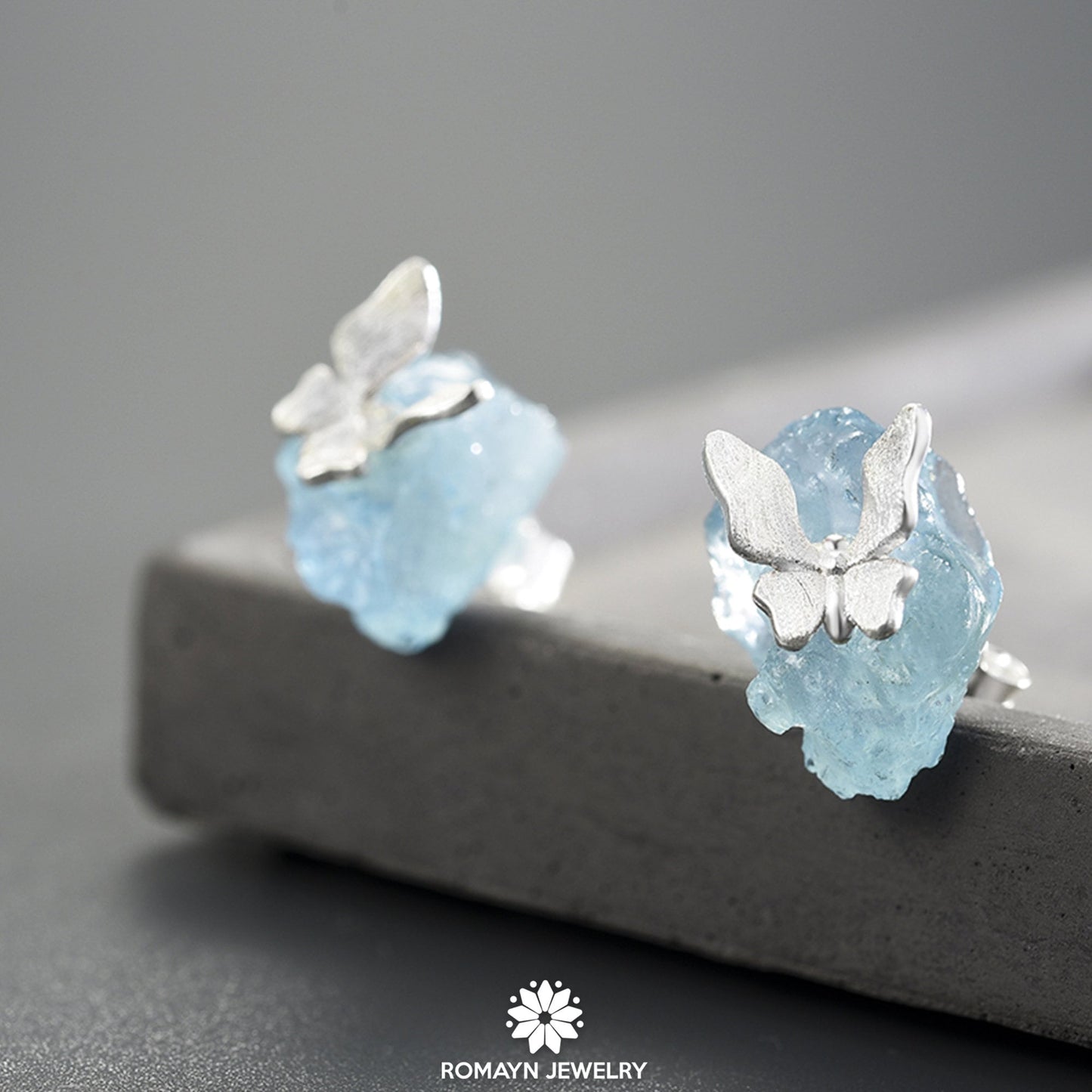 Butterfly on Aquamarine Earrings