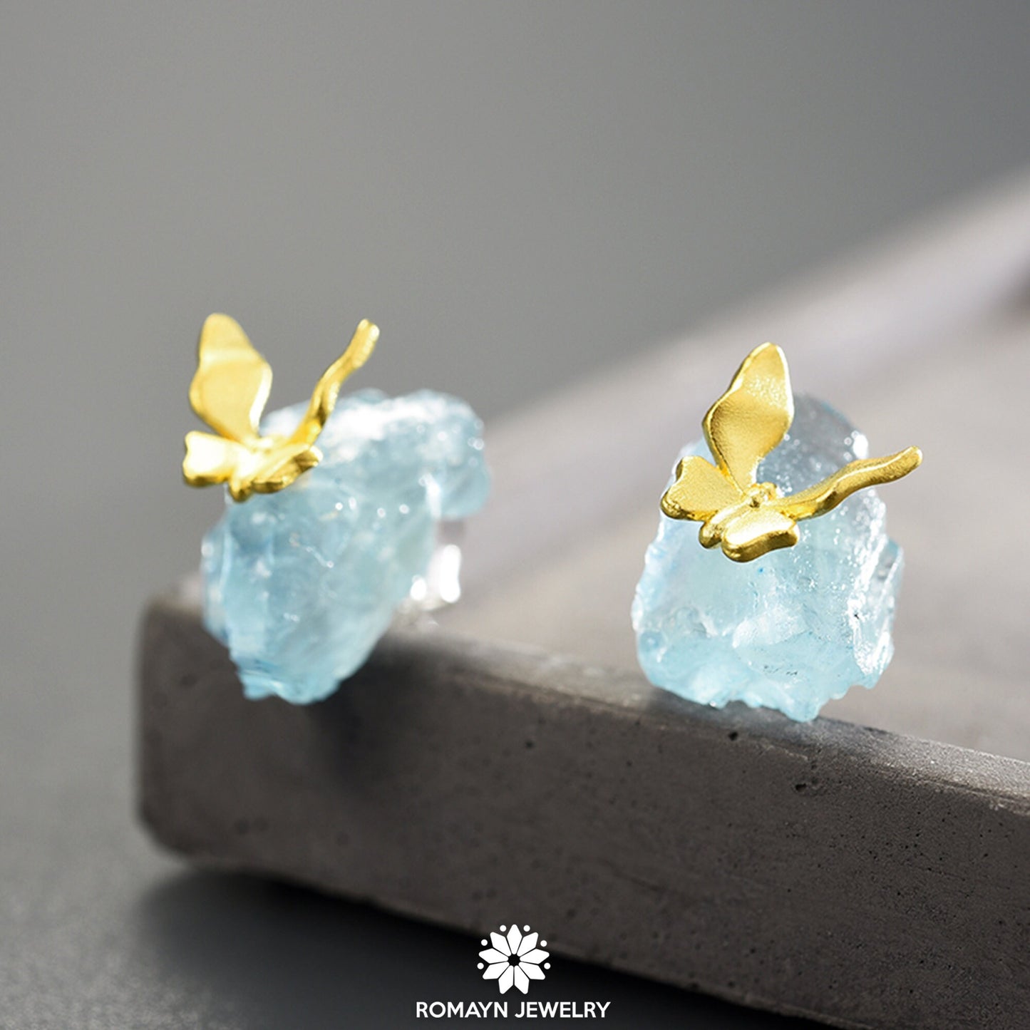 Butterfly on Aquamarine Earrings