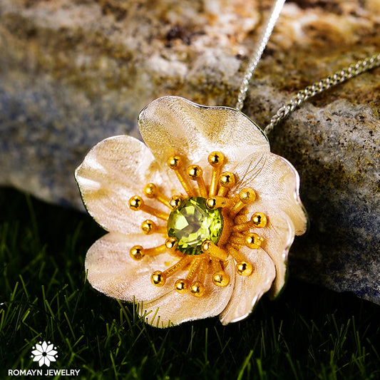 Anemone Flower Peridot Necklace