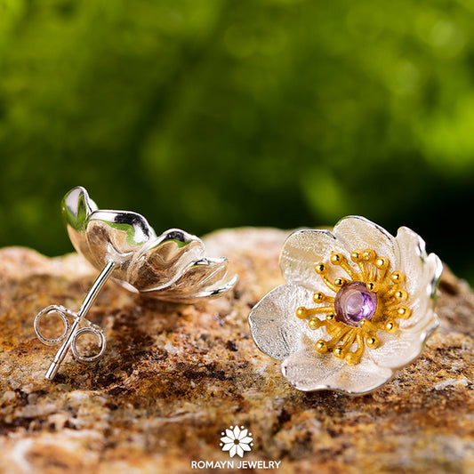 Anemone Flower Amethyst Earrings