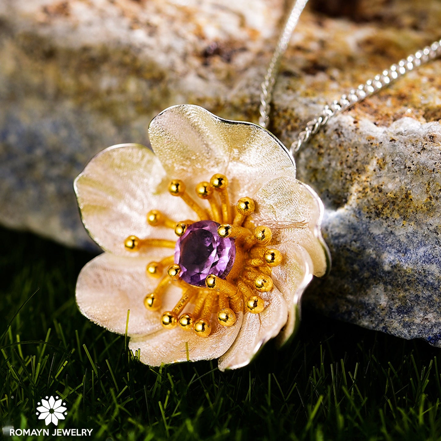 Anemone Flower Amethyst Ring