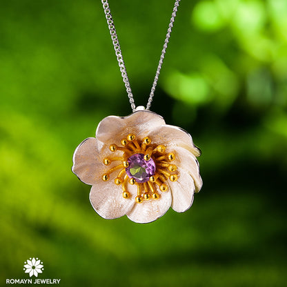 Anemone Flower Amethyst Necklace