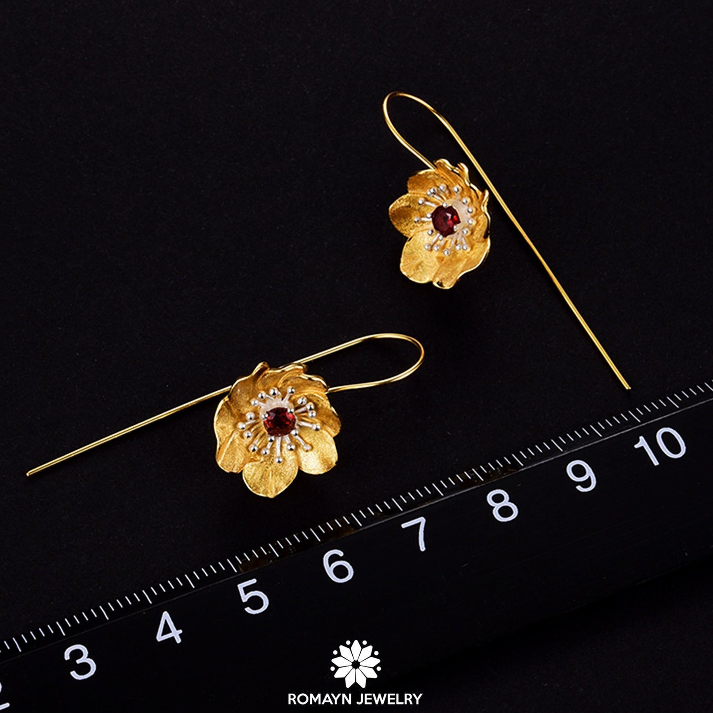 Anemone Flower Garnet Earrings